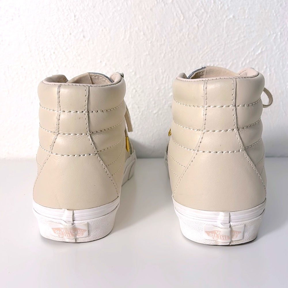 Vans Unisex Women’s 6.5 Men’s 5 Tan Nude Leather Sneakers Shoes Hi Top SK-8 - Picture 5 of 7